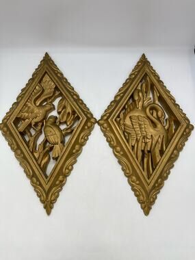 Burwood Bird Plaques Vintage 1973 Set of 2 Diamond Shape
